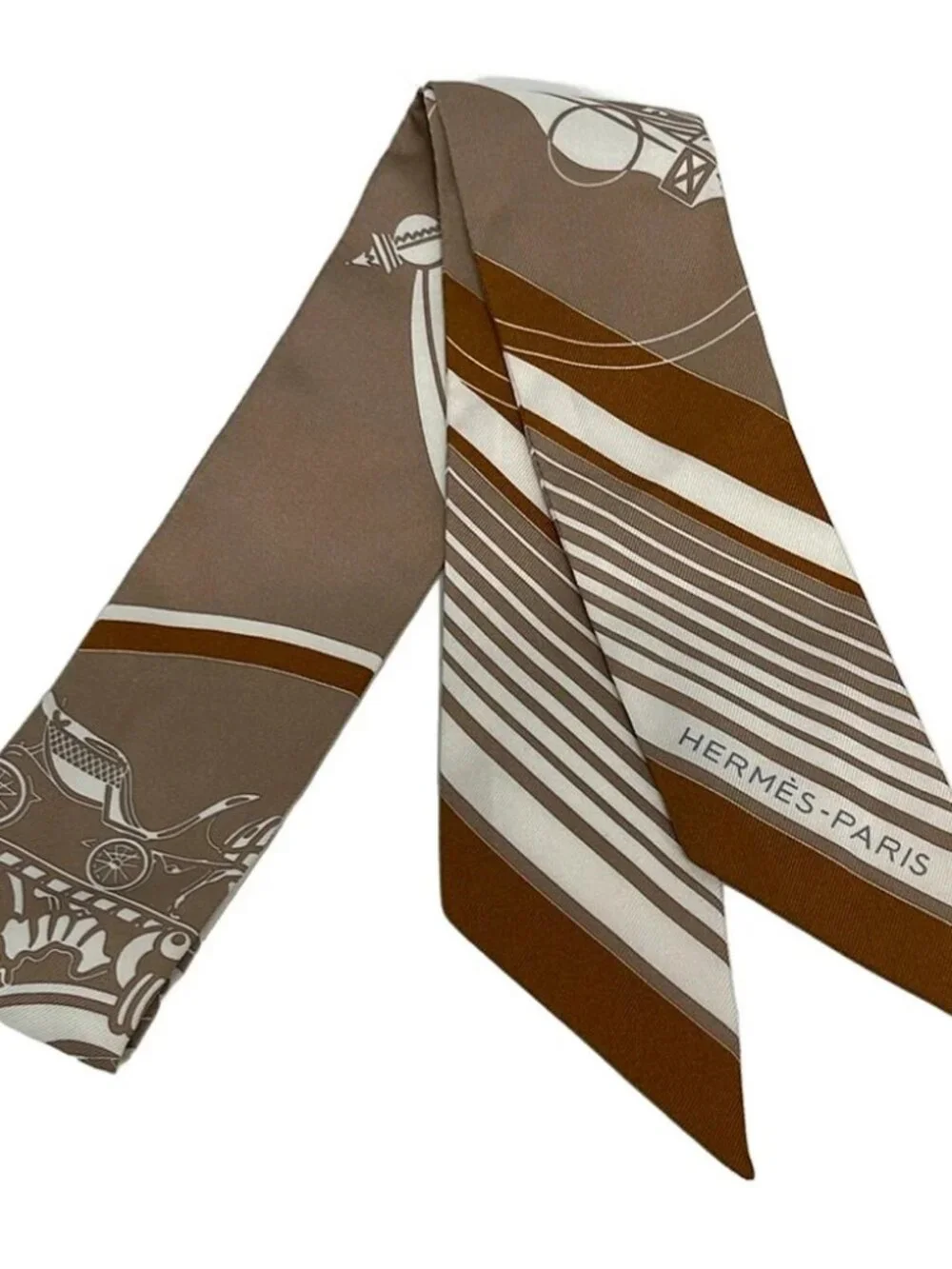 HERMES Twilly Brown Multi Silk Scarf